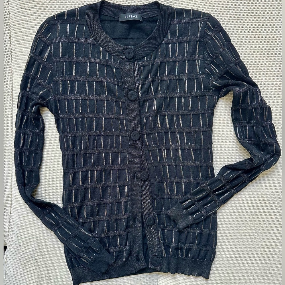 VERSACE fine black/gold cardigan XS-S/40 - Picture 1 of 9